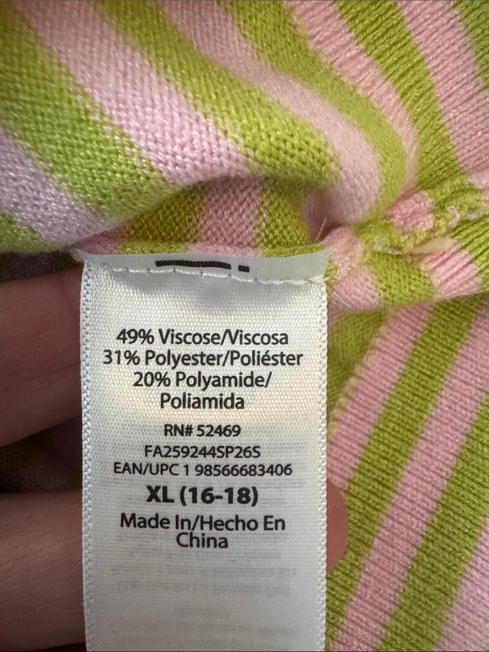 Striped Knit Tank Top in Lime Green & Pale Pink preppy size XL - Picture 4 of 7